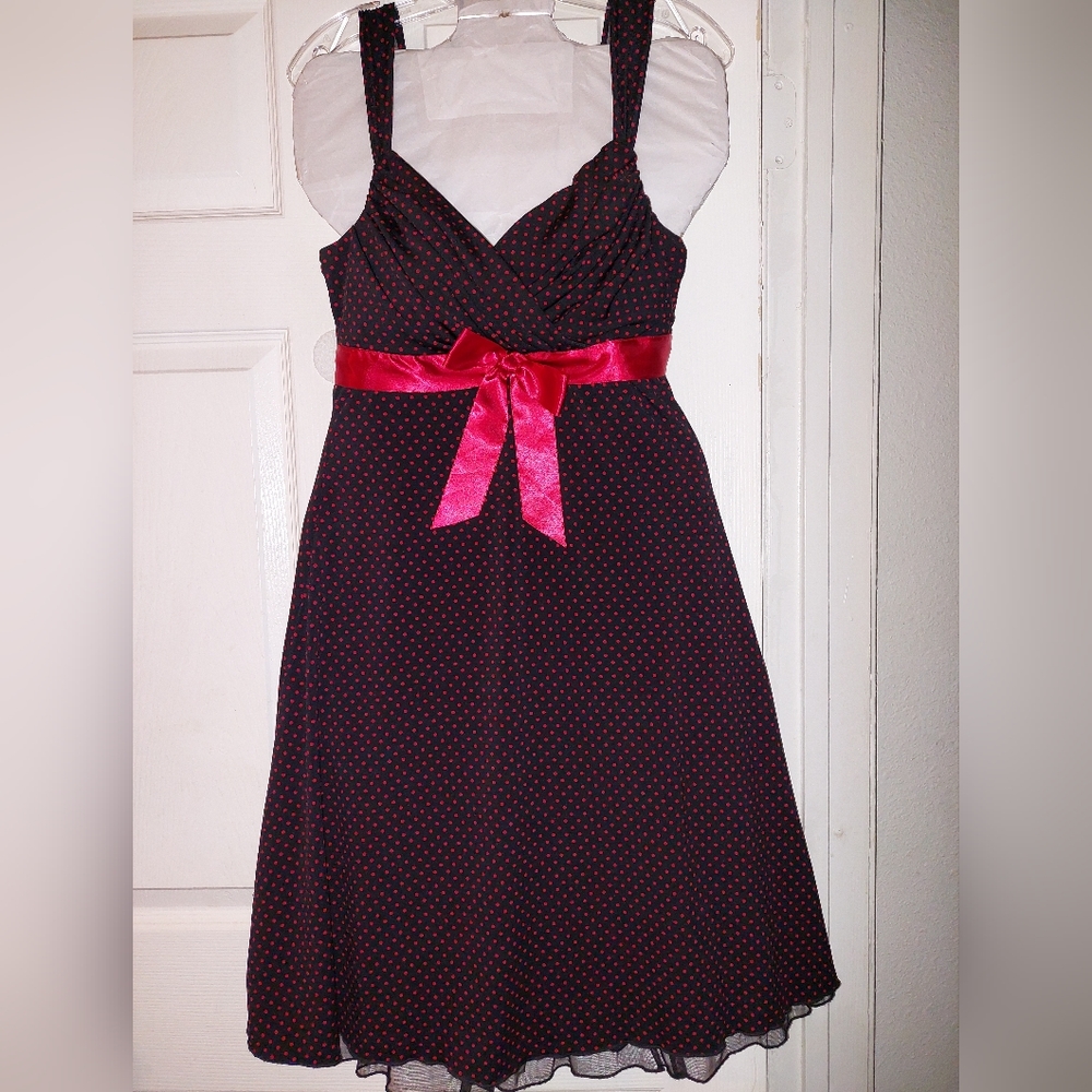 My Michelle spaghetti strap dress black with red poka dots size medium